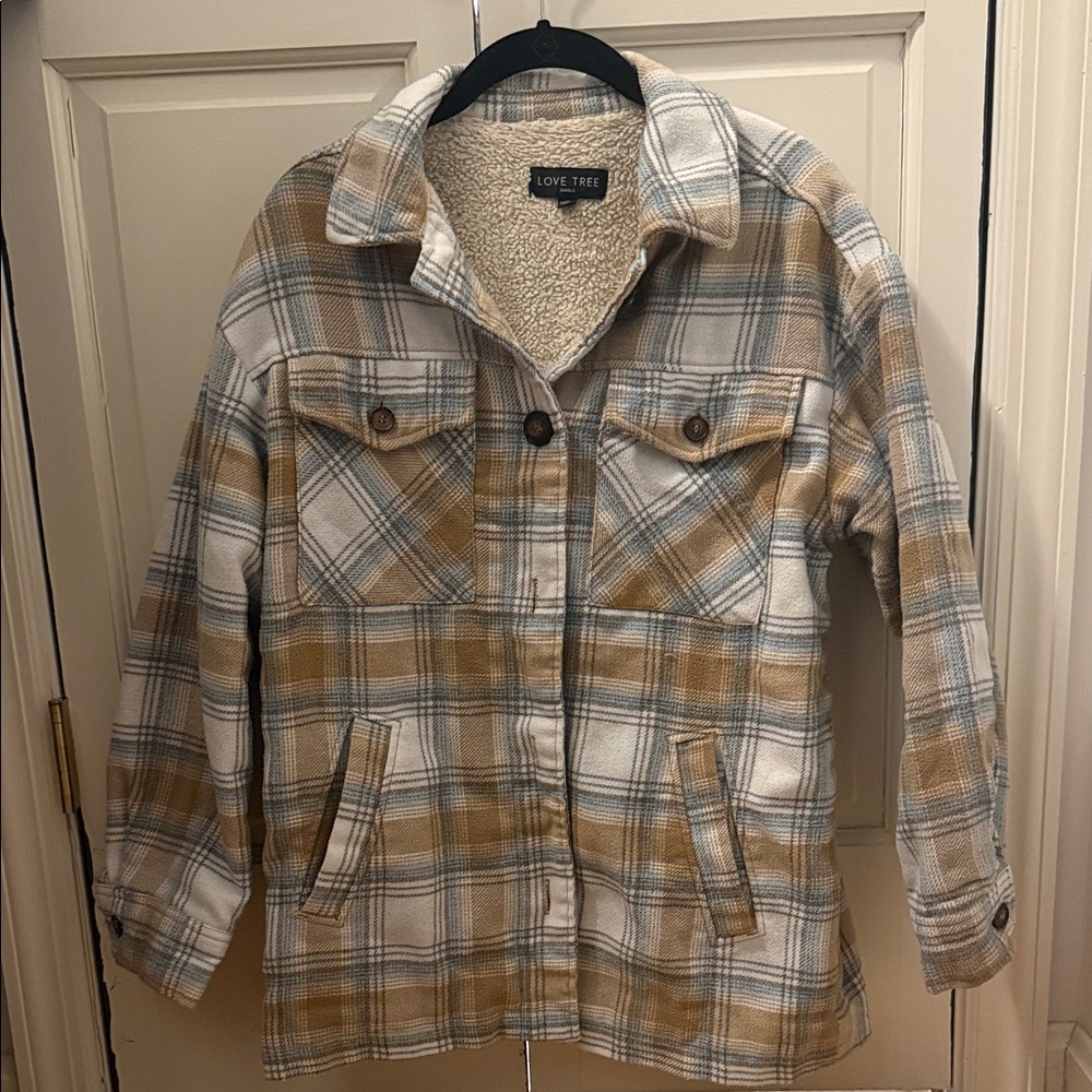 Love Tree Tan and Gray Plaid Jacket